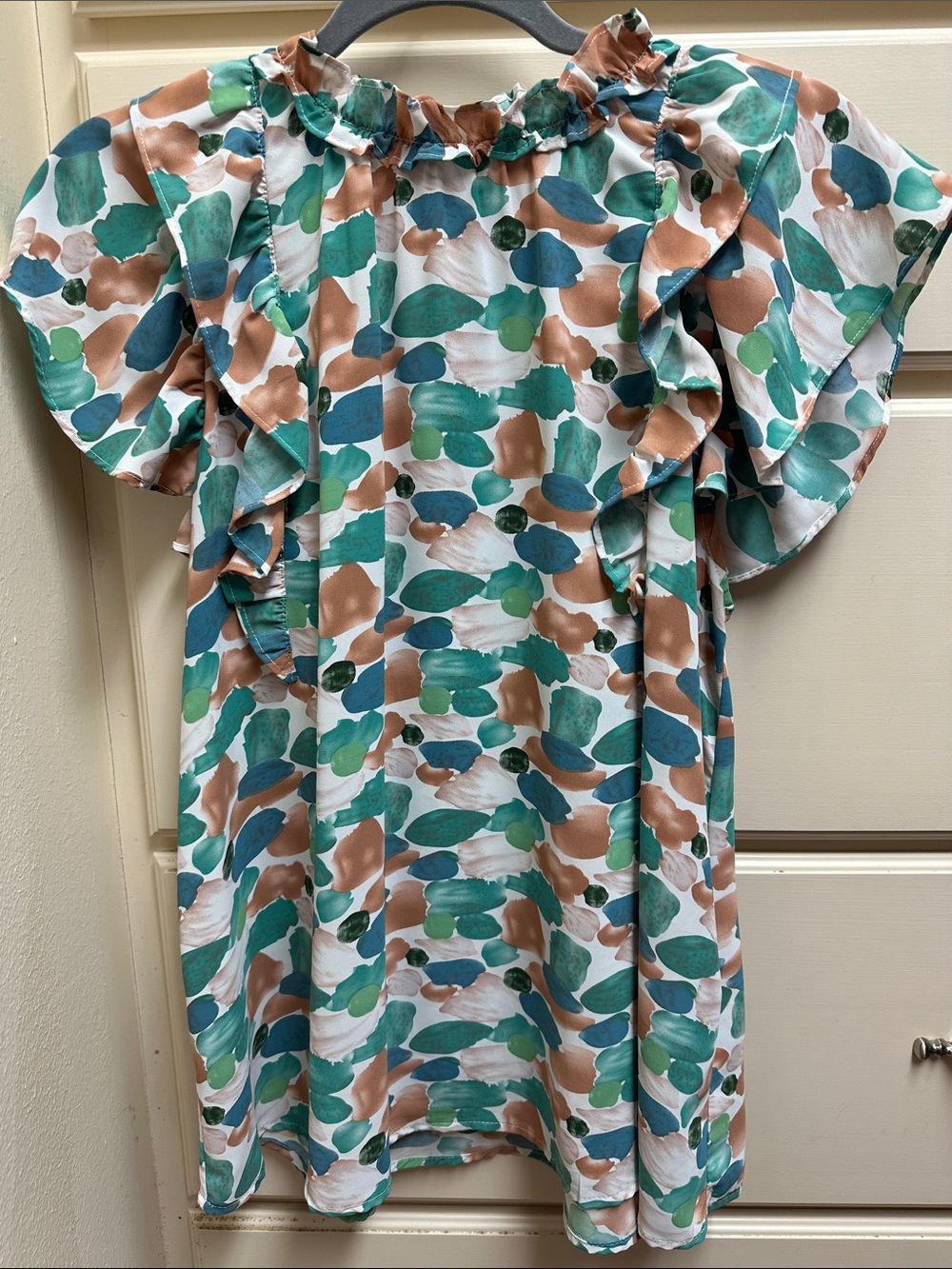 entro Ruffle Top in Teal, Green & Brown